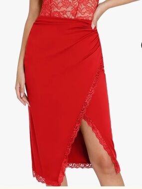 Red Lace built in shapewear skirt